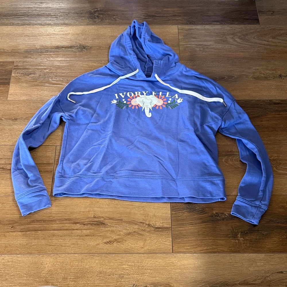 Ivory Ella Royal Blue Hoodie with Floral Accents